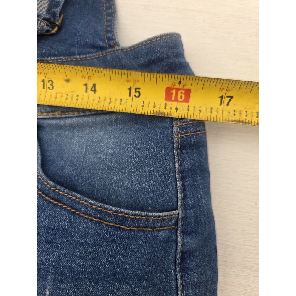 Wax Jean Basic Denim Overall Shorts Womens Size Large Blue Distressed - Picture 7 of 8